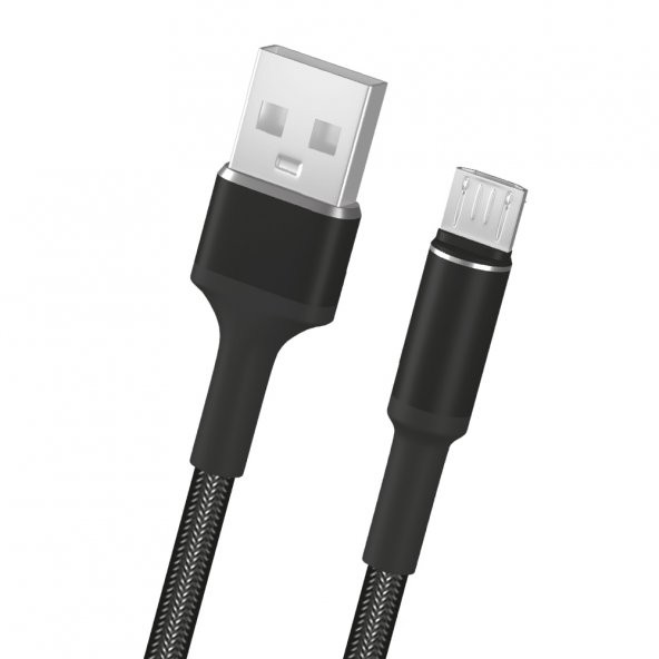 FitPlus Round RS-101 Micro USB Data/Şarj Kablosu 3A 1mt Örgü - Siyah - Resim 2