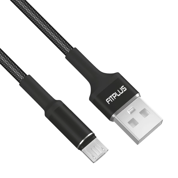 FitPlus Round RS-101 Micro USB Data/Şarj Kablosu 3A 1mt Örgü - Siyah ürün görseli 1