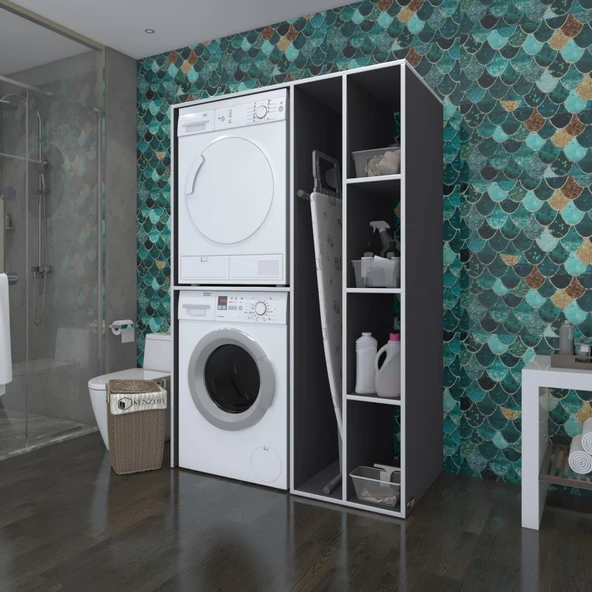Kenzlife çamaşır-kurutma makinesi dolabı alyusha gri 180*120*60 banyo kapaksız arkalıksız ürün görseli 1