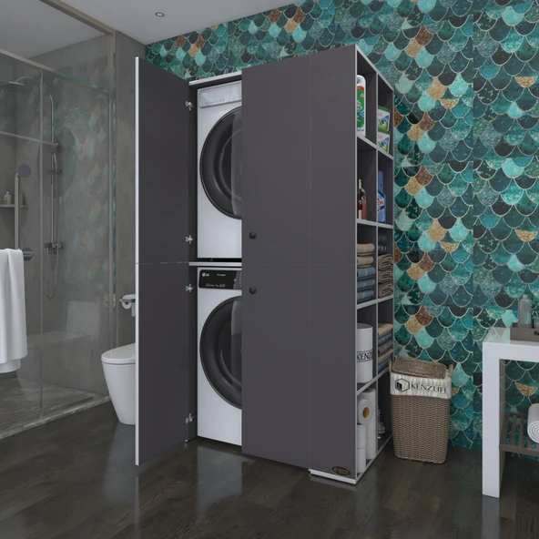 Kenzlife çamaşır-kurutma makinesi dolabı kapaklı fedyenka gri 180*090*60 banyo arkalıksız ürün görseli 1