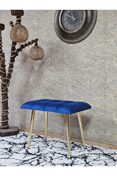 Gold Sivriltme Ayaklı 60 cm Puf Bench - Puf - Bench - Oturak - Mutfak Oturağı - Antre Oturağı Mavi Renk 60 x 40 Boyut/Ebat ürün görseli 1