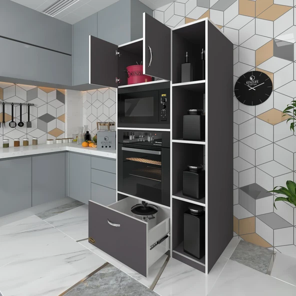 Kenzlife fırın dolabı makbule gri 180*90*56 mutfak çekmeceli ayaklı banyo kiler ofis ürün görseli 1