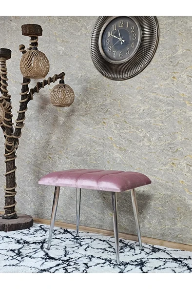 Krom Sivriltme Ayaklı 60 cm Puf Bench - Puf - Bench - Oturak - Mutfak Oturağı - Antre Oturağı Pembe Renk 60 x 40 Boyut/Ebat ürün görseli 1
