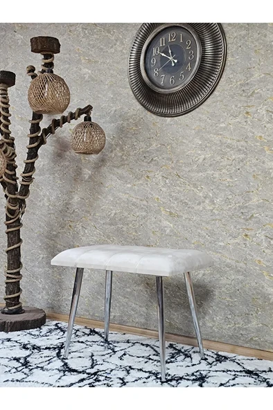 Krom Sivriltme Ayaklı 60 cm Puf Bench - Puf - Bench - Oturak - Mutfak Oturağı - Antre Oturağı Krem Renk 60 x 40 Boyut/Ebat ürün görseli 1