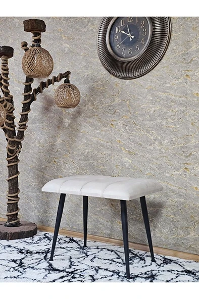 Siyah Sivriltmel Ayaklı 60 cm Puf Bench - Puf - Bench - Oturak - Mutfak Oturağı - Antre Oturağı Krem Renk 60 x 40 Boyut/Ebat ürün görseli 1