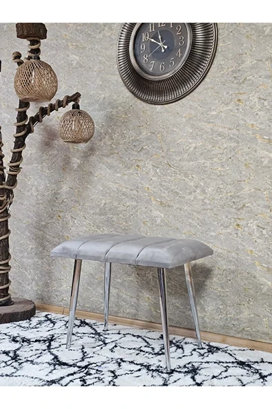Krom Sivriltme Ayaklı 60 cm Puf Bench - Puf - Bench - Oturak - Mutfak Oturağı - Antre Oturağı Gri Renk 60 x 40 Boyut/Ebat ürün görseli 1