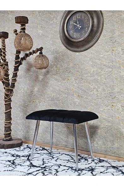 Krom Sivriltme Ayaklı 60 cm Puf Bench - Puf - Bench - Oturak - Mutfak Oturağı - Antre Oturağı Siyah Renk 60 x 40 Boyut/Ebat ürün görseli 1