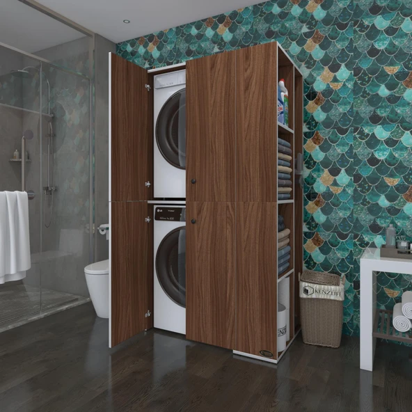 Kenzlife çamaşır-kurutma makinesi dolabı kapaklı foka cvz 180*090*60 banyo arkalıksız ürün görseli 1