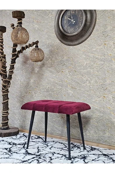 Siyah Sivriltmel Ayaklı 60 cm Puf Bench - Puf - Bench - Oturak - Mutfak Oturağı - Antre Oturağı Bordo Renk 60 x 40 Boyut/Ebat ürün görseli 1