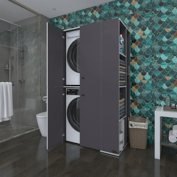 Kenzlife çamaşır-kurutma makinesi dolabı kapaklı foka gri 180*090*60 banyo arkalıksız ürün görseli 1