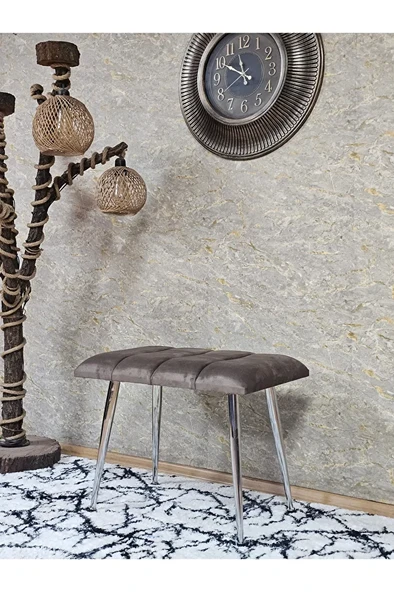 Krom Sivriltme Ayaklı 60 cm Puf Bench - Puf - Bench - Oturak - Mutfak Oturağı - Antre Oturağı Kahverengi Renk 60 x 40 Boyut/Ebat ürün görseli 1
