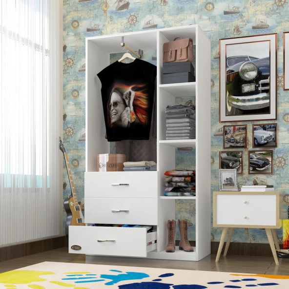 Kenzlife giysi dolabı ökkeş 175*90*40 byz gardırop 3 çekmeceli ürün görseli 1