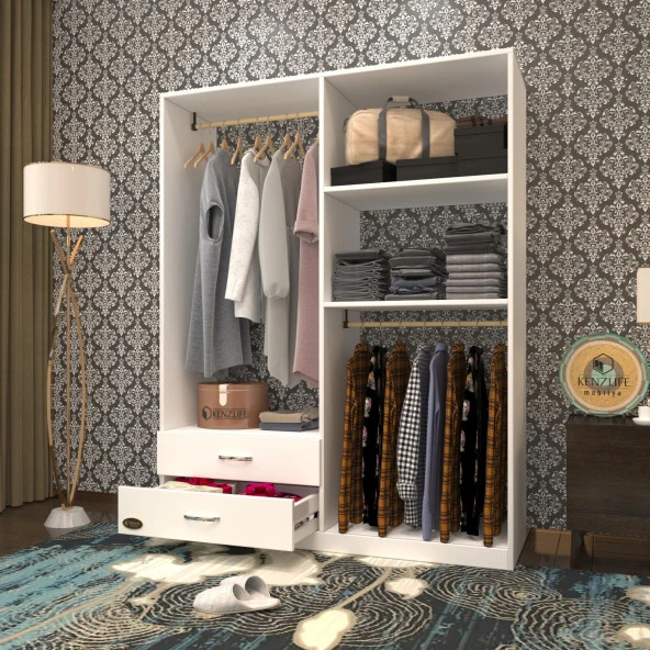 Kenzlife giysi dolabı şemsettin 175x120x40 byz gardırop 2 çekmeceli ürün görseli 1