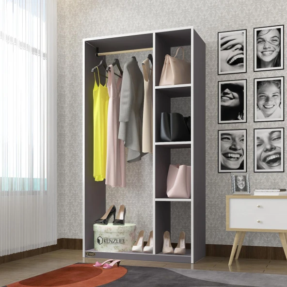 Kenzlife giysi dolabı alpaslan 175*90*40 gri gardırop ürün görseli 1