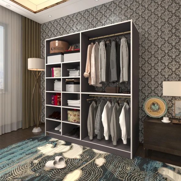 Kenzlife giysi dolabı fikret 180*180*45 gri gardırop ürün görseli 1