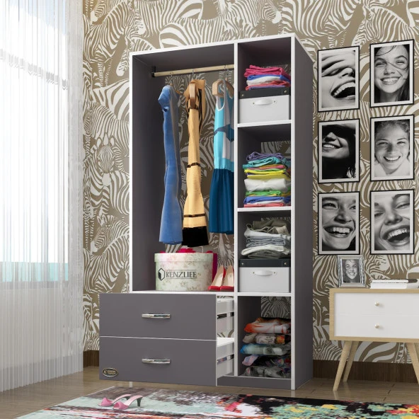 Kenzlife giysi dolabı hülagü 175*90*40 gri gardırop 2 çekmeceli ürün görseli 1