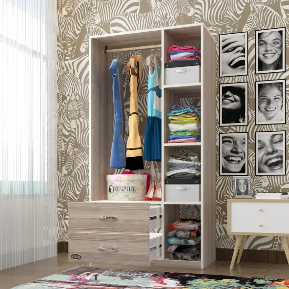Kenzlife giysi dolabı hülagü 175*90*40 crd gardırop 2 çekmeceli ürün görseli 1