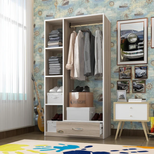 Kenzlife giysi dolabı mengühan 175*90*40 crd gardırop 1 çekmeceli ürün görseli 1