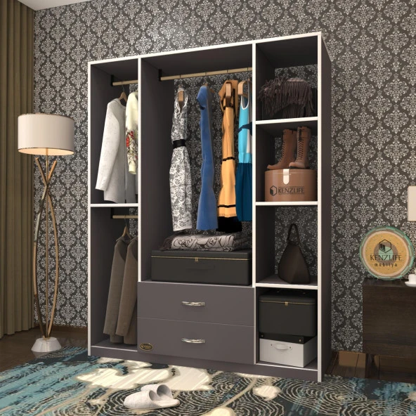 Kenzlife giysi dolabı orhan 175*120*40 gri gardırop 2 çekmeceli ürün görseli 1