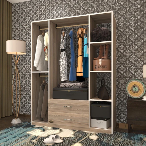 Kenzlife giysi dolabı orhan 175*120*40 crd gardırop 2 çekmeceli ürün görseli 1