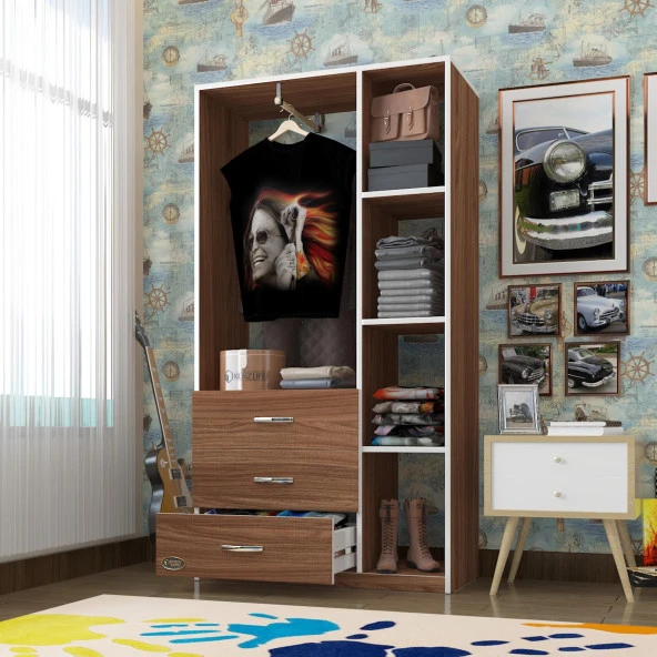 Kenzlife giysi dolabı ökkeş 175*90*40 cvz gardırop 3 çekmeceli ürün görseli 1