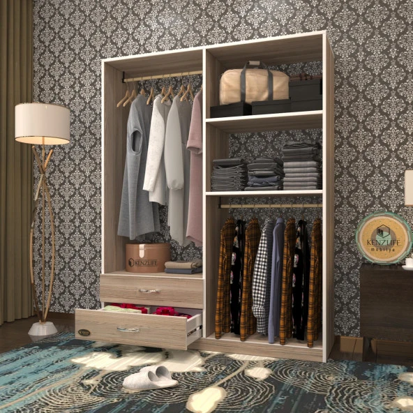 Kenzlife giysi dolabı şemsettin 175*120*40 crd gardırop 2 çekmeceli ürün görseli 1