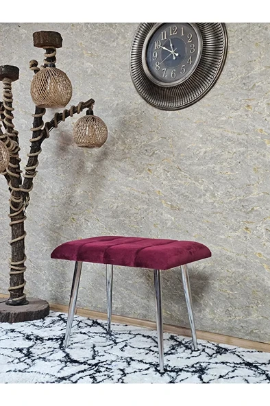 Krom Sivriltme Ayaklı 60 cm Puf Bench - Puf - Bench - Oturak - Mutfak Oturağı - Antre Oturağı Bordo Renk 60 x 40 Boyut/Ebat ürün görseli 1
