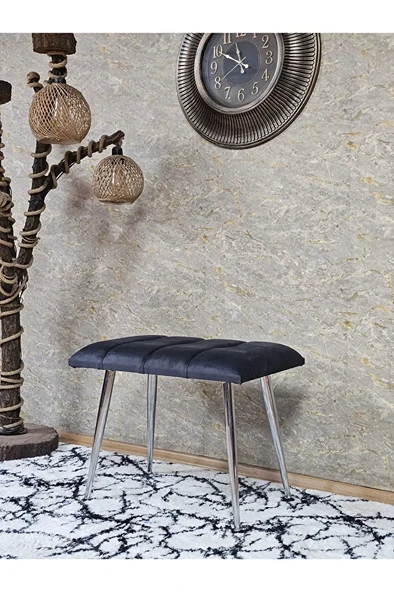Krom Sivriltme Ayaklı 60 cm Puf Bench - Puf - Bench - Oturak - Mutfak Oturağı - Antre Oturağı Füme Renk 60 x 40 Boyut/Ebat ürün görseli 1