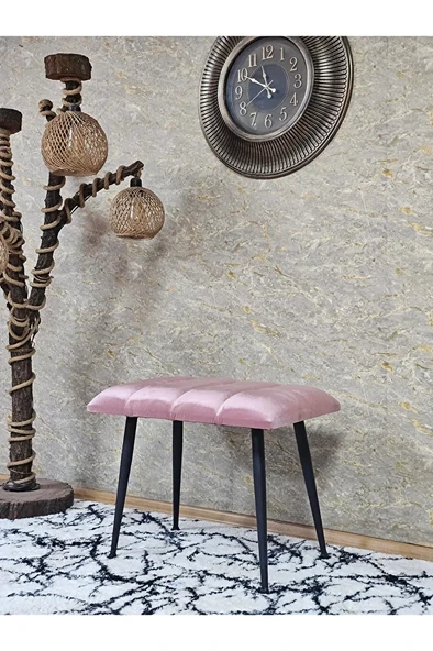 Siyah Sivriltmel Ayaklı 60 cm Puf Bench - Puf - Bench - Oturak - Mutfak Oturağı - Antre Oturağı Pembe Renk 60 x 40 Boyut/Ebat ürün görseli 1