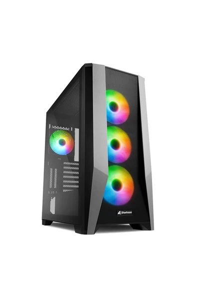SHARKOON TG7M RGB ARGB Temperli Yan Cam, 4x120mm ARGB Fan, Type-C 3.2 Gen 2, Siyah, Mid-Tower Kasa ürün görseli 1