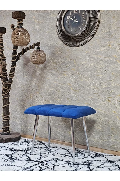 Krom Sivriltme Ayaklı 60 cm Puf Bench - Puf - Bench - Oturak - Mutfak Oturağı - Antre Oturağı Mavi Renk 60 x 40 Boyut/Ebat ürün görseli 1