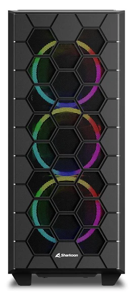 SHARKOON RGB HEX Black ARGB Temperli Yan Cam, 6x120mm ARGB Fan, Type-C 3.2 Gen 2, Siyah, ATX  Kasa - Resim 2