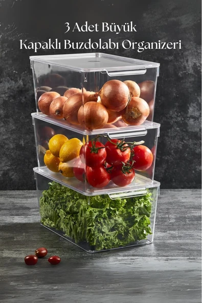3 Lü Kapaklı Buzdolabı Organizeri & Buzdolabı Düzenleyici 6 lt ürün görseli 1