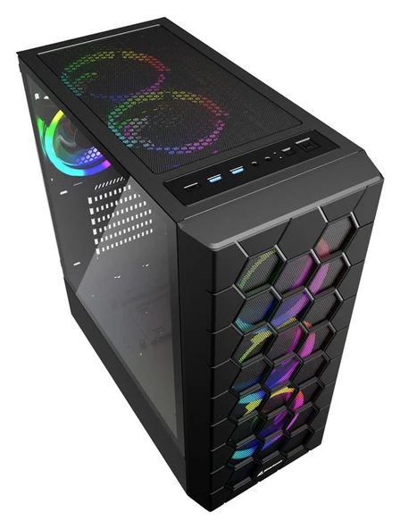 SHARKOON RGB HEX Black ARGB Temperli Yan Cam, 6x120mm ARGB Fan, Type-C 3.2 Gen 2, Siyah, ATX  Kasa - Resim 3