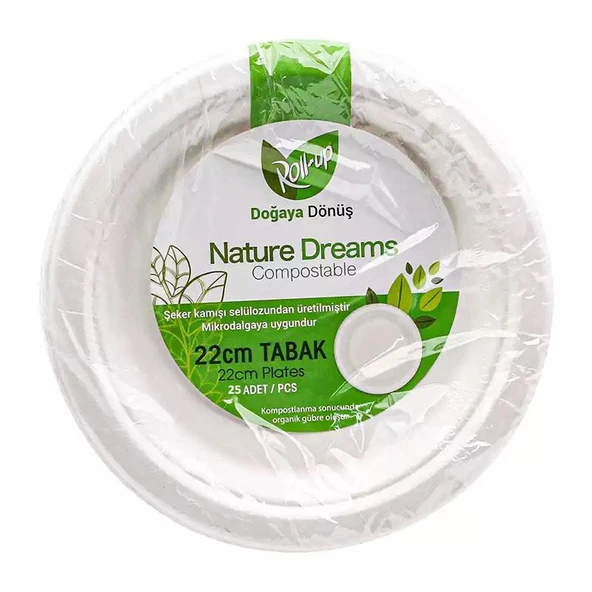 Roll-Up Nature Ekolojik Karton Kağıt Parti Tek Kullanımlık Tabak - 22 Cm. - 25 Adetlik 1 Paket ürün görseli 1