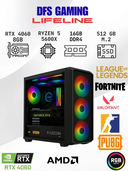 DFS Gaming LIFELINE RYZEN 5 5600X-B550M-RTX 4060 8GB-16GB RAM-512GB M.2 SSD-OYUNCU BİLGİSAYARI ürün görseli 1