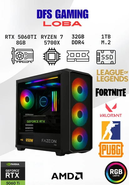 DFS Gaming LOBA RYZEN 7 5700X-B550M-RTX 5060 TI 8GB-32GB RAM-1TB M.2 SSD-OYUNCU BİLGİSAYARI ürün görseli 1
