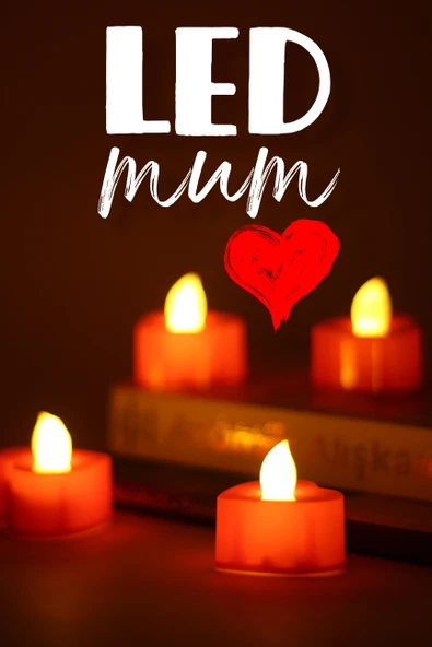 4 Adet Kalp Kırmızı Mini Led Mum Seti Pilli Dumansız Alevli Ledli Dekoratif Yapay Mum Dekor Işığı ürün görseli 1