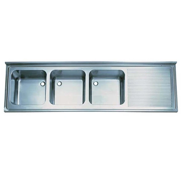 Öztiryakiler 0754.247C0.33 Tablalı Evye, Üç Göz Sağ Damlalıklı, 240x70 Cm ürün görseli 1