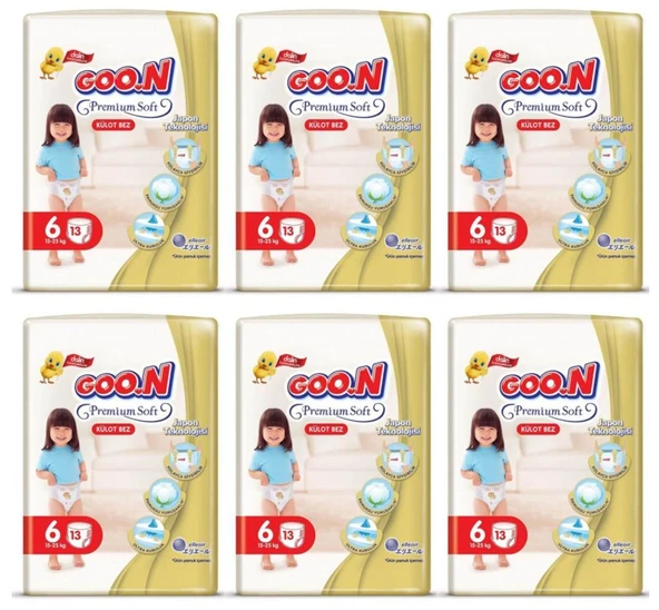 Goon Premium Soft Külot Bebek Bezi (6 Beden) 15-25 Kg | 13x6 Paket ürün görseli 1