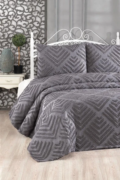 Çeyiz Diyarı Pine 3 Parça Çift Kişilik Pike Takımı Antrasit ürün görseli 1