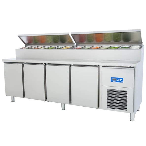 Öztiryakiler 7919.47NTV.S0 Dört Inox Kapılı Buzdolabı Pizza Hazırlık Tablalı, Tag 470 Ntv, 240x70 Cm ürün görseli 1