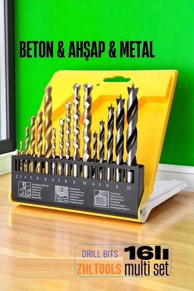 Zhltools Matkap Ucu Seti- Beton Metal Ahşap Matkap Ucu Drill Bits Set 16 lı SET ürün görseli 1