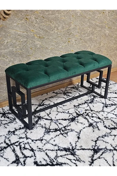 Siyah Boyalı İçi Kareli Diktörtgen 100 cm x 40 cm Oturak Puf - Bench - Makyaj Oturağı - Oturak Yeşil Renk 100 x 40 Boyut/Ebat ürün görseli 1