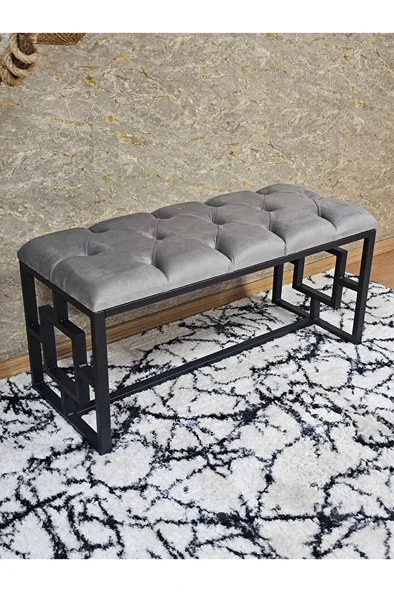 Siyah Boyalı İçi Kareli Diktörtgen 100 cm x 40 cm Oturak Puf - Bench - Makyaj Oturağı - Oturak Gri Renk 100 x 40 Boyut/Ebat ürün görseli 1