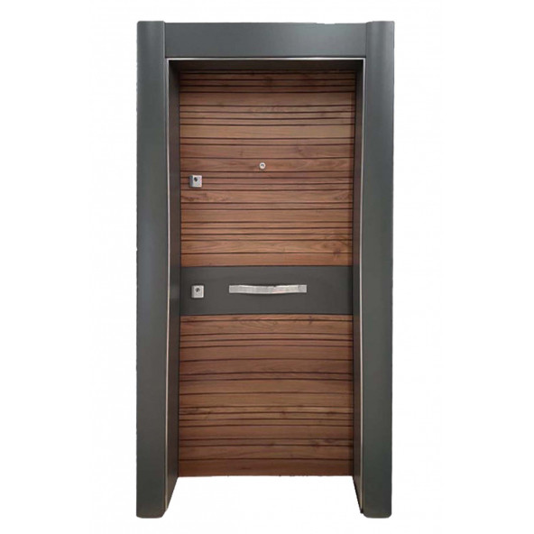 Tezwood 1558 Antrasit Renk Statik Kasalı Rustik Çizgili Model Çelik Kapı, Daire Kapısı, Villa Kapısı ürün görseli 1