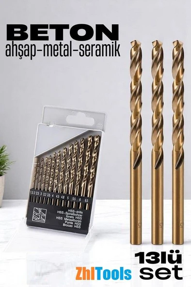 Zhltools Beton Matkap Ucu Seti- Çelik Beton Metal Ahşap Matkap 13 lü SET ürün görseli 1