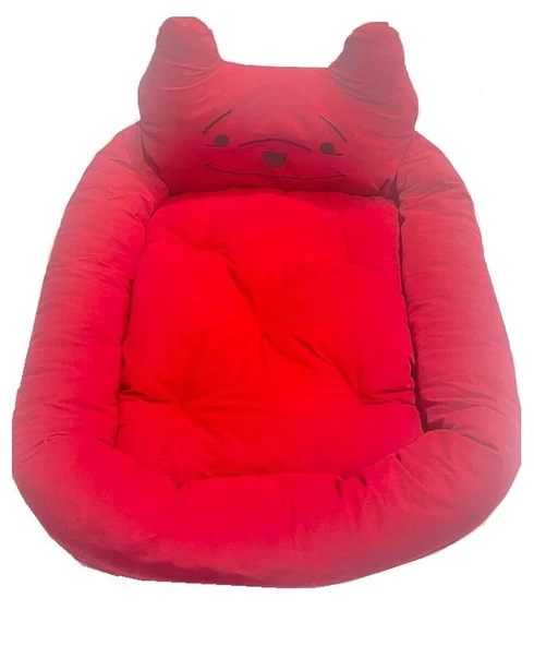 Süslüpati Kullanışlı Yıkanabilir Kumaş Silikon Elyaf Dolgulu Kedi Köpek Yatağı Kırmızı 52x56Cm ürün görseli 1