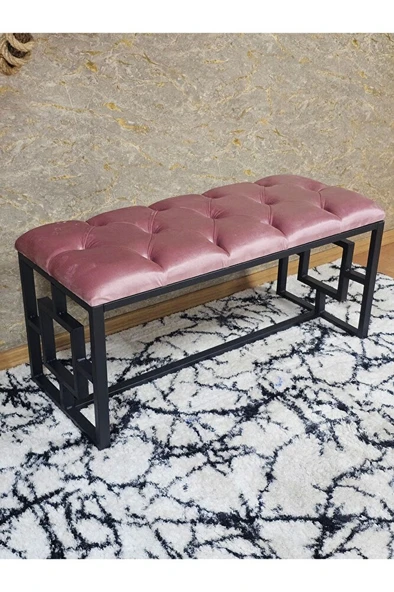Siyah Boyalı İçi Kareli Diktörtgen 100 cm x 40 cm Oturak Puf - Bench - Makyaj Oturağı - Oturak Pembe Renk 100 x 40 Boyut/Ebat ürün görseli 1