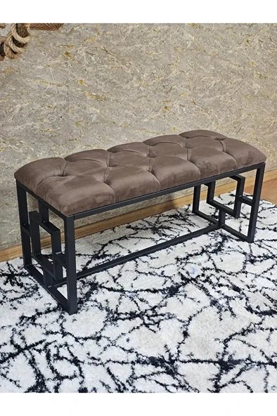 Siyah Boyalı İçi Kareli Diktörtgen 100 cm x 40 cm Oturak Puf - Bench - Makyaj Oturağı - Oturak Kahverengi Renk 100 x 40 Boyut/Ebat ürün görseli 1